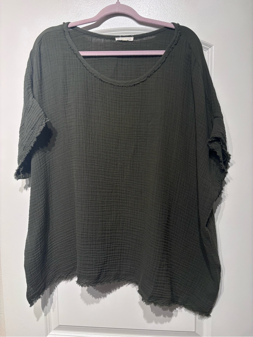 Eileen Fisher Olive Green Gauze Relaxed Tunic Top